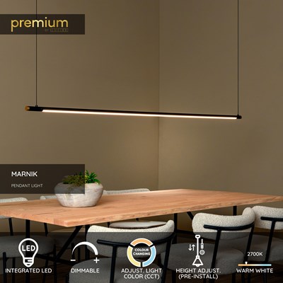 Lucide MARNIK - Pendant light - Ø 2,5 cm - LED Dim. - CCT - 1x24W 2700K/4000K - Hand Wave Sensor - Black | Premium